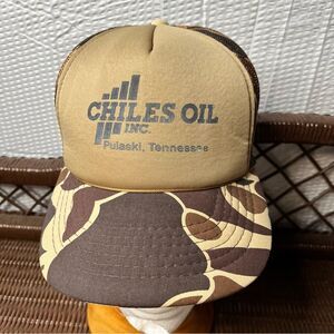 Vintage HeadWear Chiles Oil Inc Camo Snap Back Truckers Hat/Cap OS